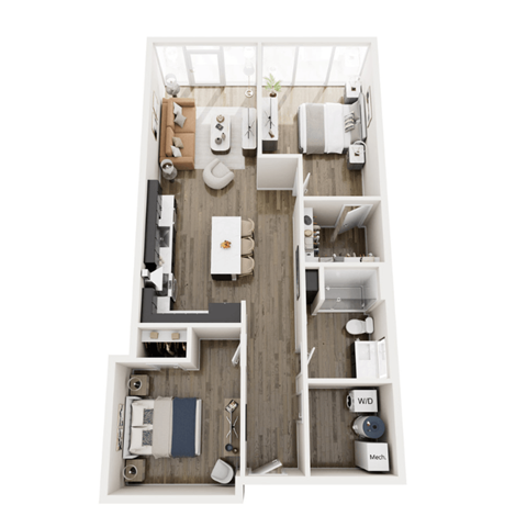 Floor plan for 2 beds, 1 bath, 1091 sqft